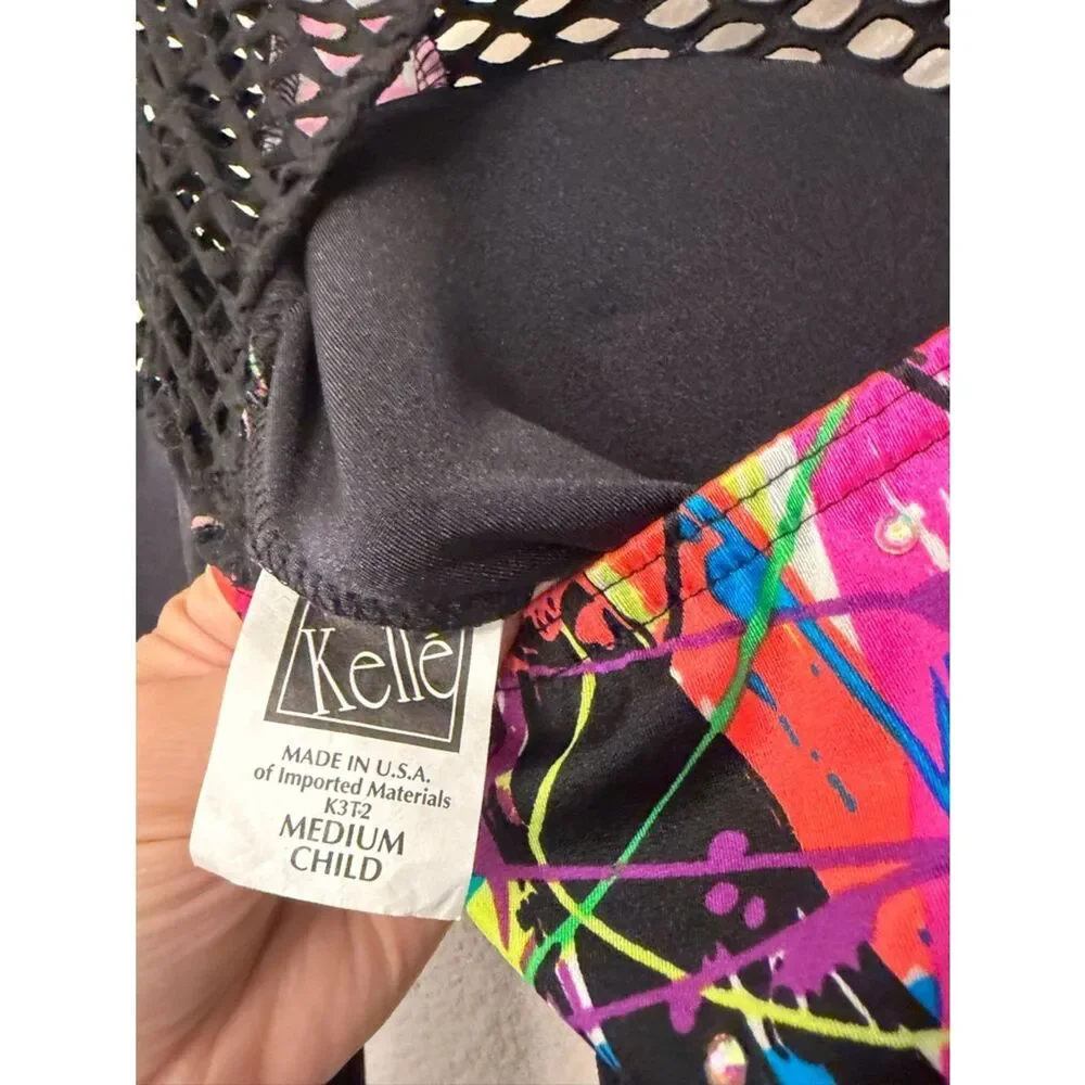 Kelle dance neon Y2K acro contemporary costume leotard fishnet 5304 MC 10/12